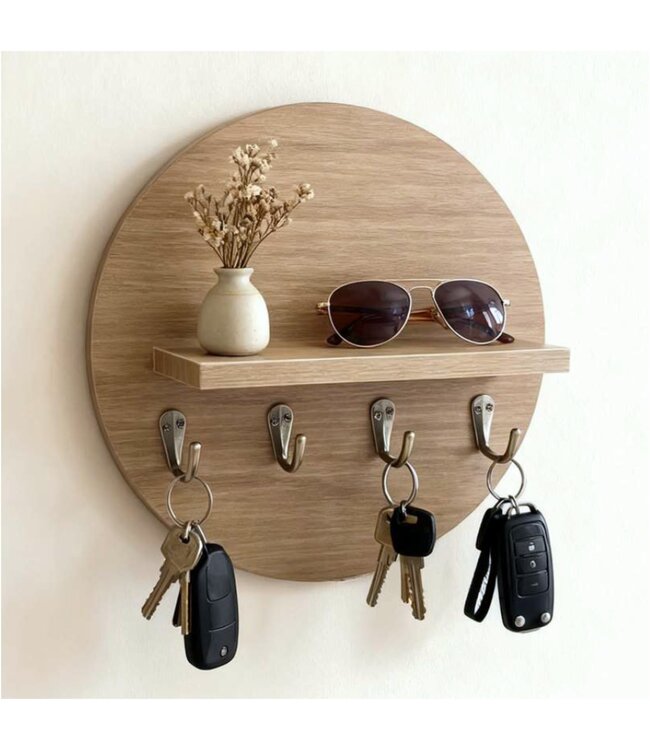 LAUREN TAYLOR ROUND MDF WOOD WALL SHELF w/HOOKS 10"