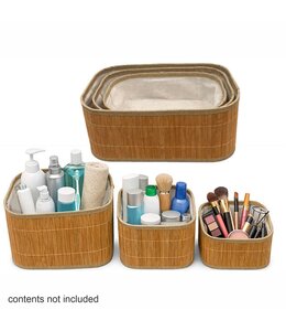 LAUREN TAYLOR 3Pc LINED BAMBOO STORAGE BASKET 12"x8"x5"/11"x7"x4"/9"x6"x3.5"