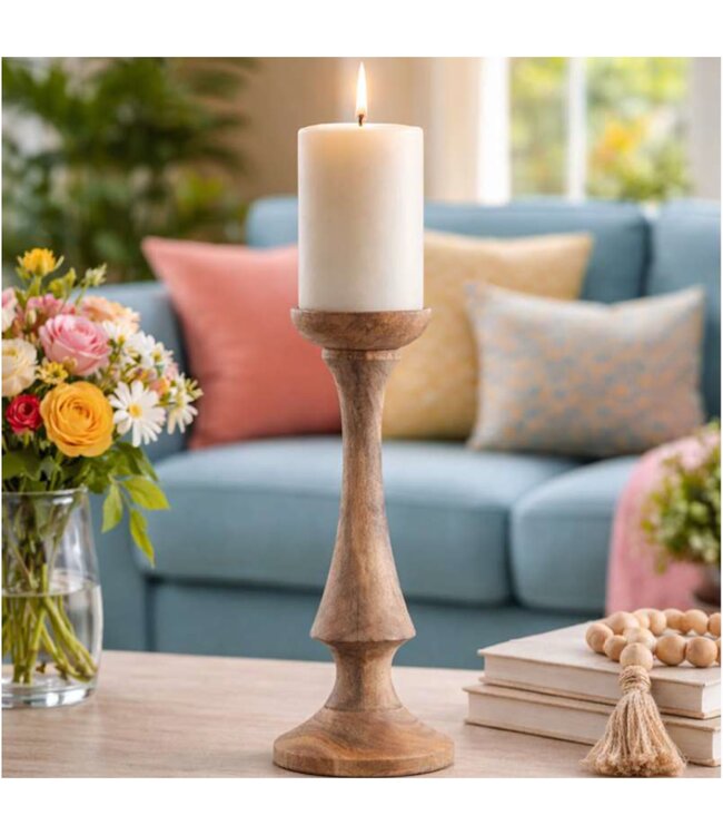 NATURAL WOOD CANDLESTICK HOLDER 4"x4"x10"