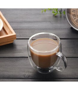 A LA CUISINE 2Pk DOUBLE WALLED GLASS CUP w/HANDLE - 150ML