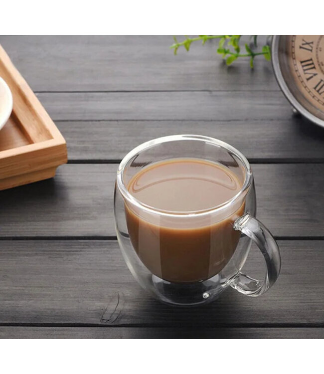 A LA CUISINE 2Pk DOUBLE WALLED GLASS CUP w/HANDLE - 150ML