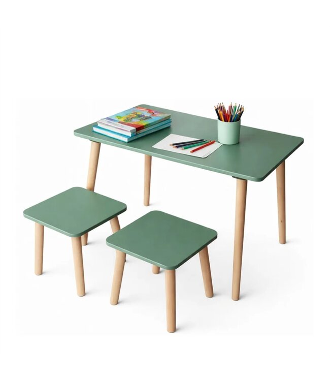 mari & mac 3Pc KIDS WOOD TABLE AND STOOL SET
