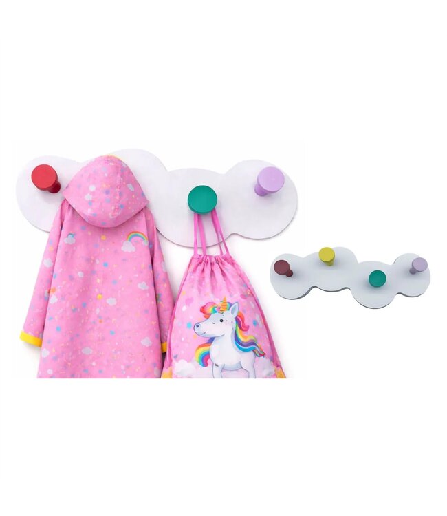 mari & mac WALL MOUNTED WHITE COAT RACK WITH COLOURFUL KNOB HOOKS 14.5x5.5"x2"