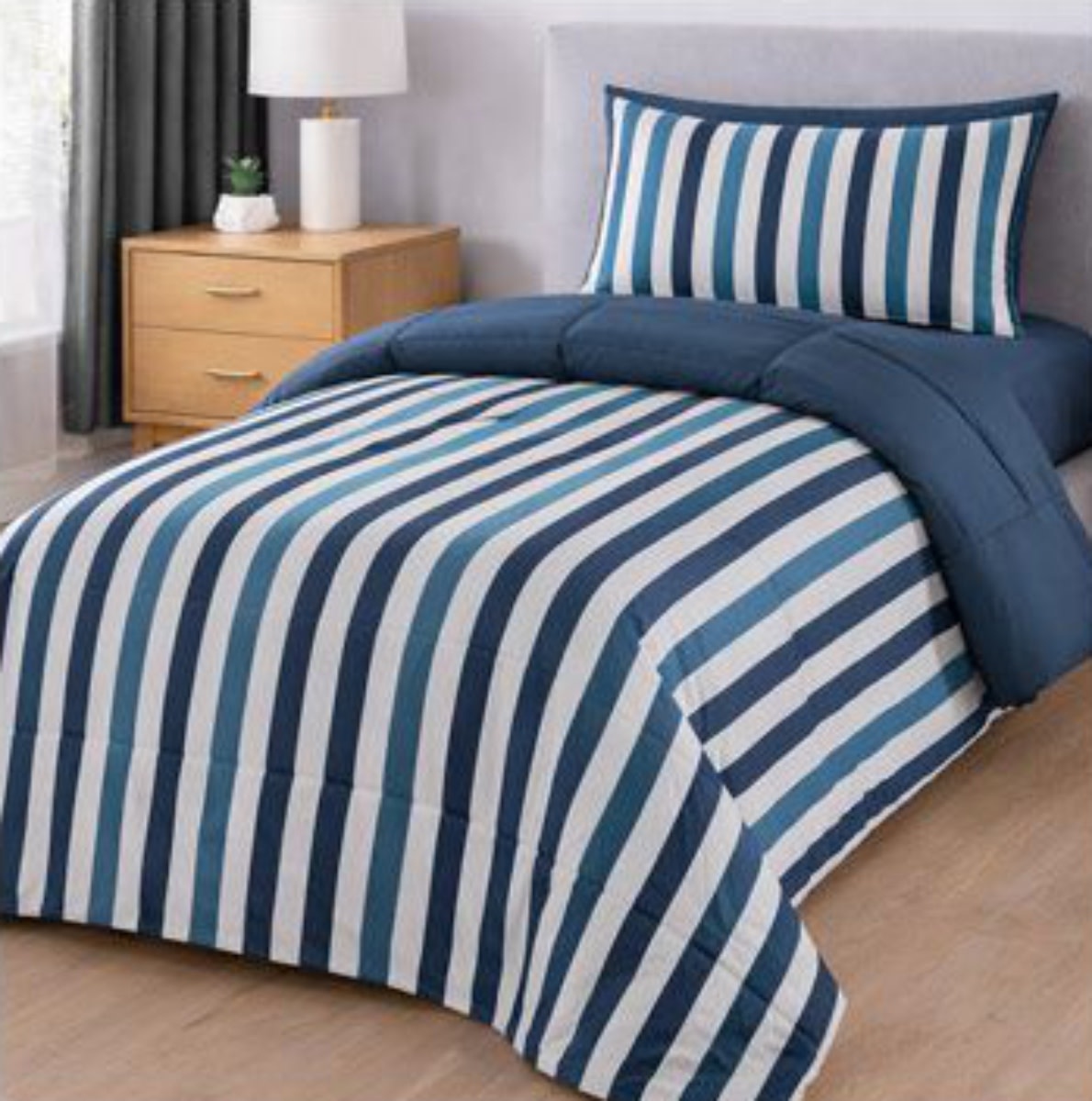 2Pc Printed Reverse to Solid Comforter Twin