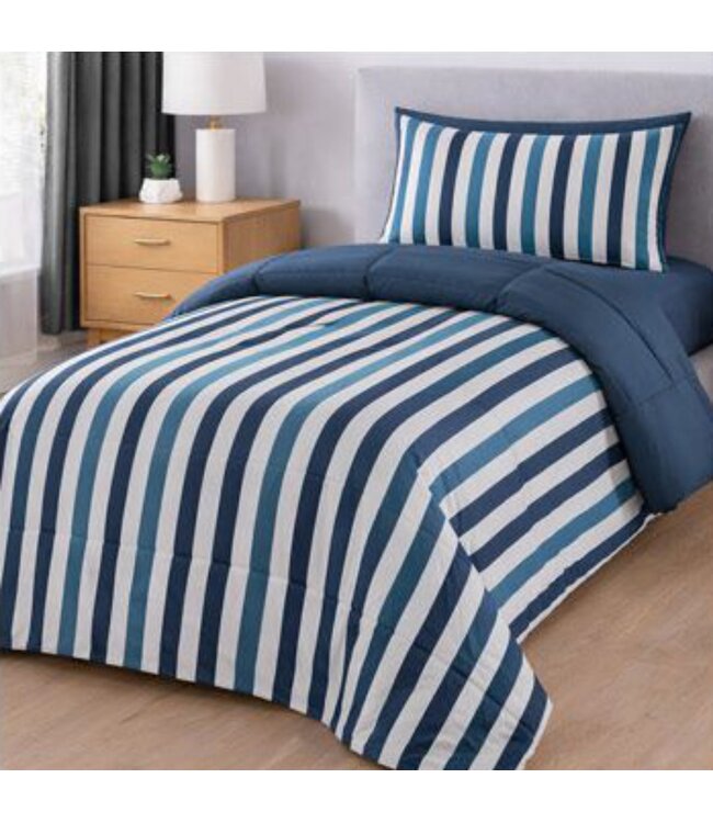 2Pc PRINTED REVERSE TO SOLID COMFORTER TWIN