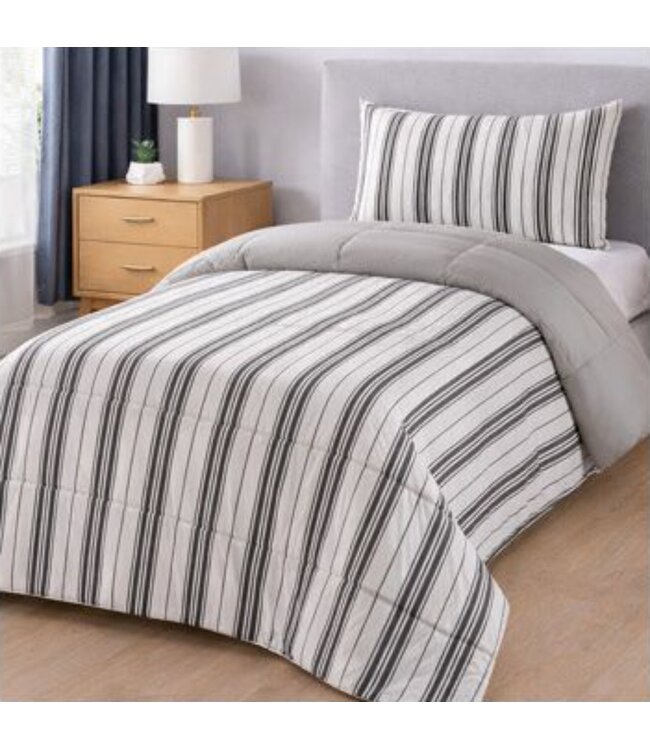 2Pc PRINTED REVERSE TO SOLID COMFORTER TWIN
