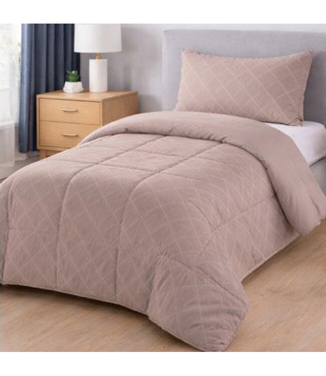 2Pc PRINTED REVERSE TO SOLID COMFORTER TWIN