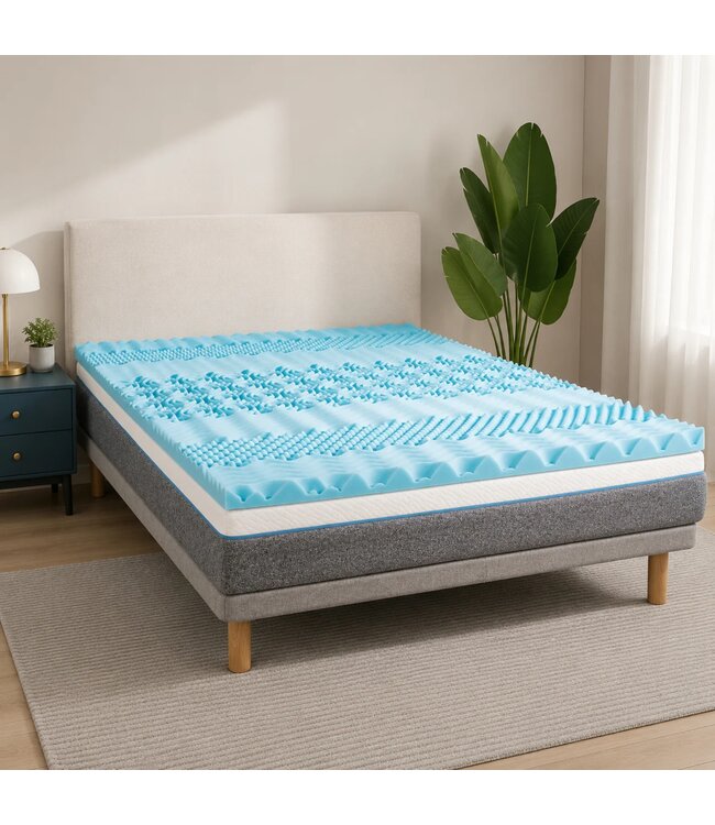 MAISON BLANCHE 7 ZONE 1.5" GEL MEMORY FOAM MATTRESS TOPPER BLUE