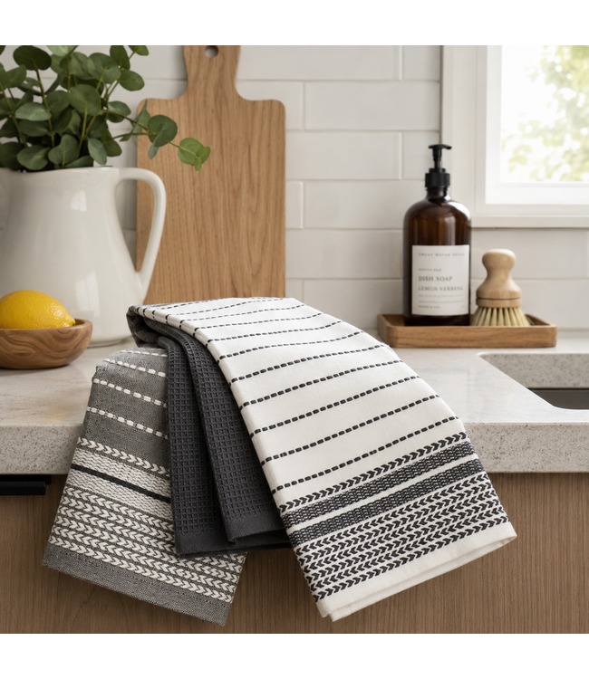 3PK AST SOLIDS/PRINTS KITCHEN TOWEL 18x28"