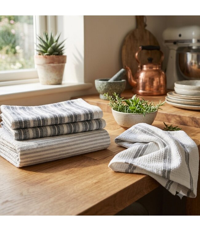 2pk GREY STRIPED KITCHEN TOWEL AST 18X28"