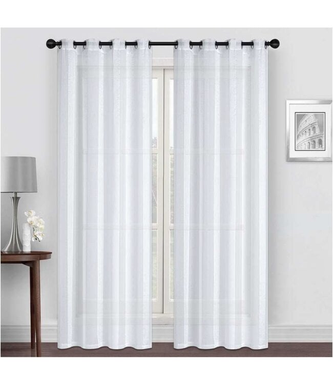 LAUREN TAYLOR PAOLA 2Pk JACQUARD SHEER WINDOW PANELS WHITE 52x84"