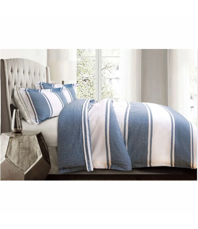 RAWSON 3pc COTTON STRIPED DUVET COVER SET BLUE QUEEN