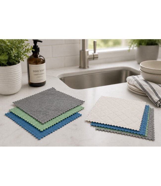 CLEAN CONCEPT 5PK MICROFIBER/CORAL FLEECE CLEANING CLOTH AST 12x12"