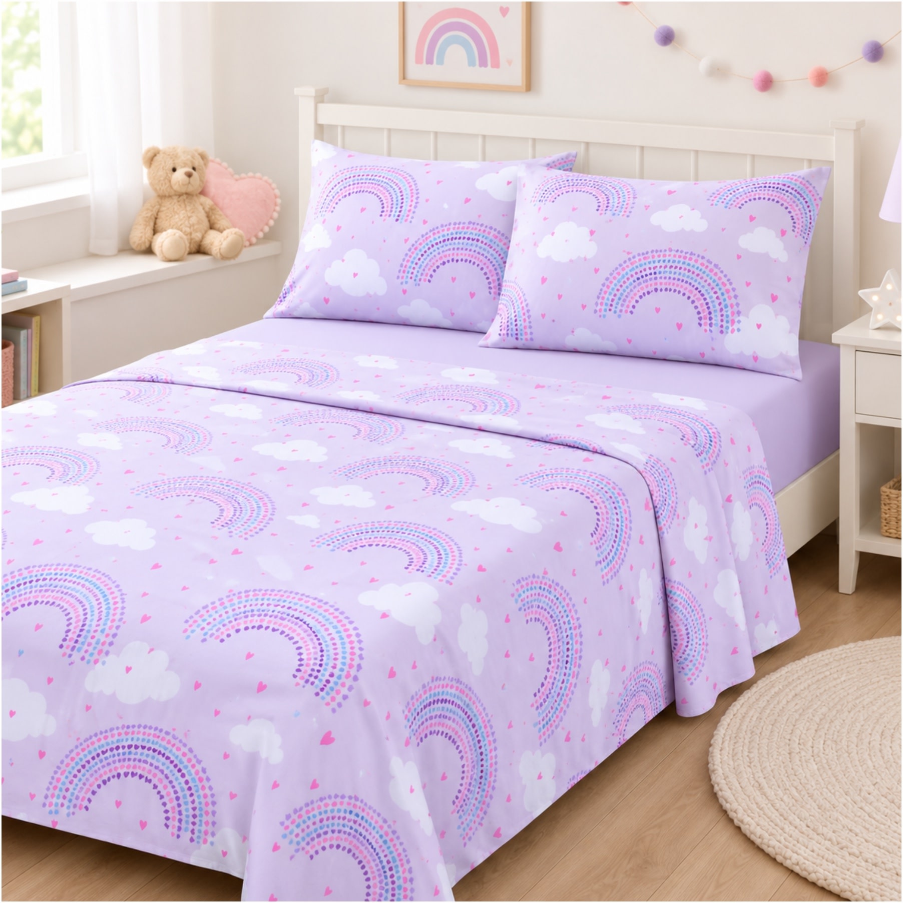 mari & mac Rainbow Hearts Sheet Set Lilac