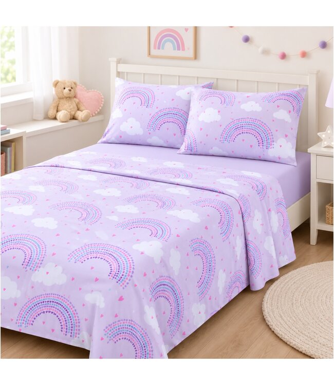 mari & mac RAINBOW HEARTS SHEET SET LILAC