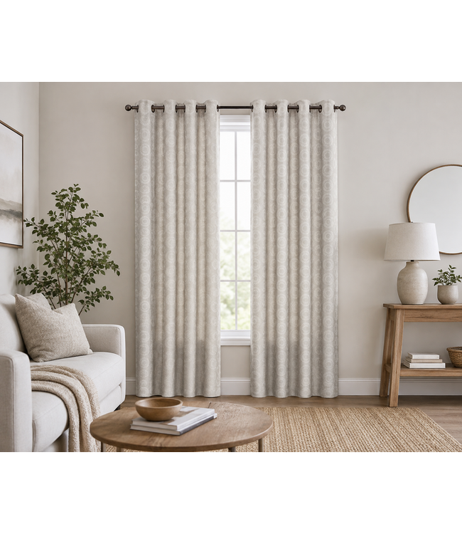 ANABELLE 2pk CIRCLE JACQUARD GROMMET TOP WINDOW PANELS 38x84"
