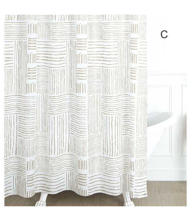 3PC SHOWER CURTAIN/BATH MAT SET AST w/HOOKS