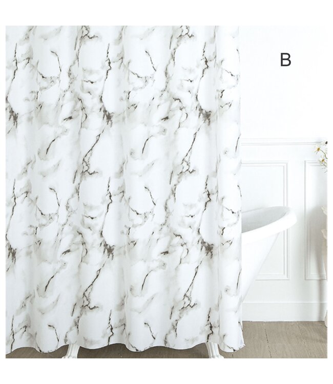 3PC SHOWER CURTAIN/BATH MAT SET AST w/HOOKS