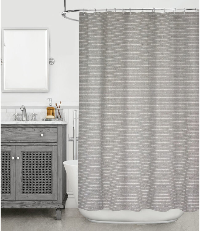 LAYLA 70/30% COTTON/POLY FABRIC SHOWER CURTAIN GREY