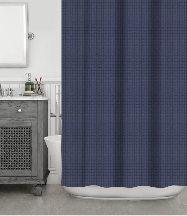 CAIRO 70/30% COTTON/POLY FABRIC SHOWER CURTAIN BLUE