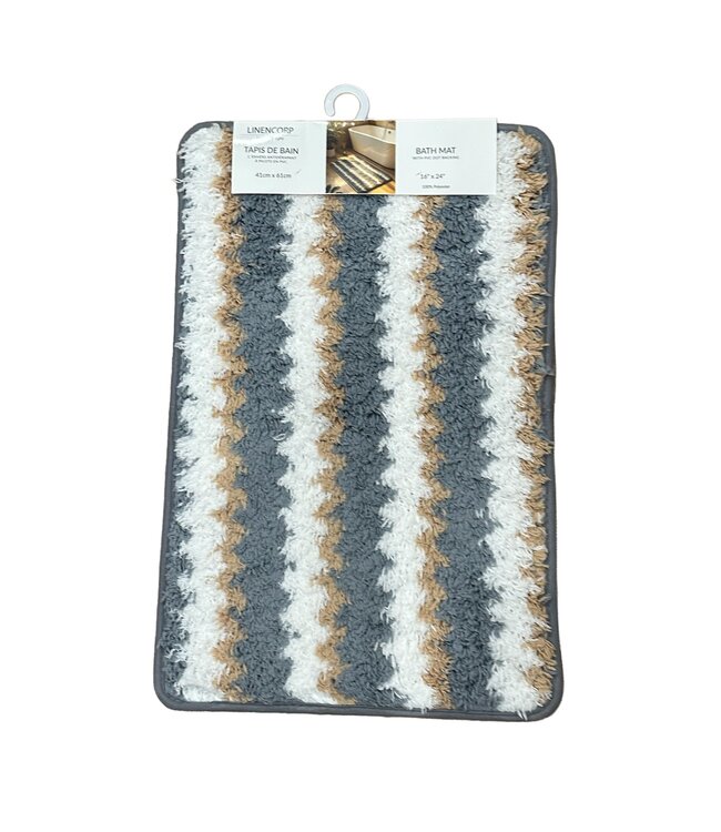 STRIPED BATH MAT AST (White / Taupe / Blue) 16X24″