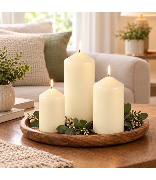 SET of 3 PILLAR CANDLE IVORY 4"/5"/7"