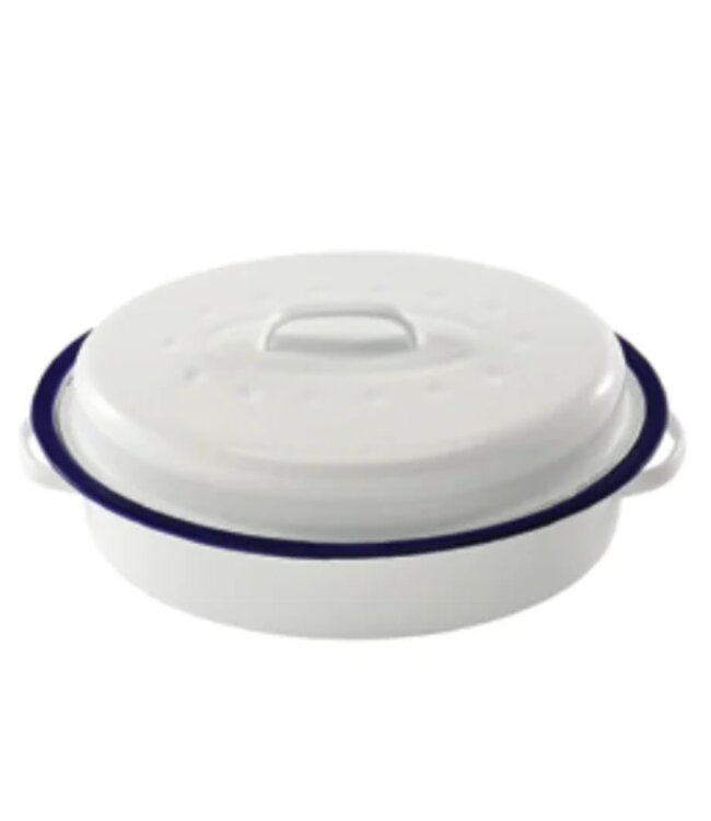 Remy Olivier SELF BASTING ENAMEL OVAL ROASTER w/LID WHITE
