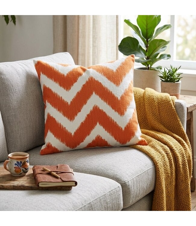 2Pk CUSHION COVERS 18x18" Chevron Orange Patterned