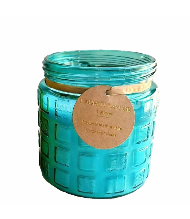 LAUREN TAYLOR 3% CITRONELLA CANDLE IN GLASS POT BLUE or YELLOW