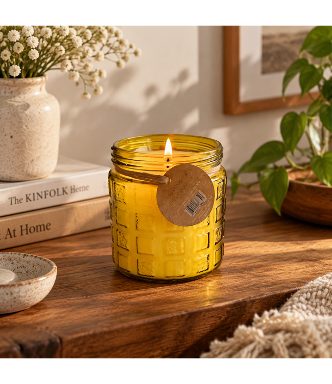 LAUREN TAYLOR 3% CITRONELLA CANDLE IN GLASS POT BLUE or YELLOW