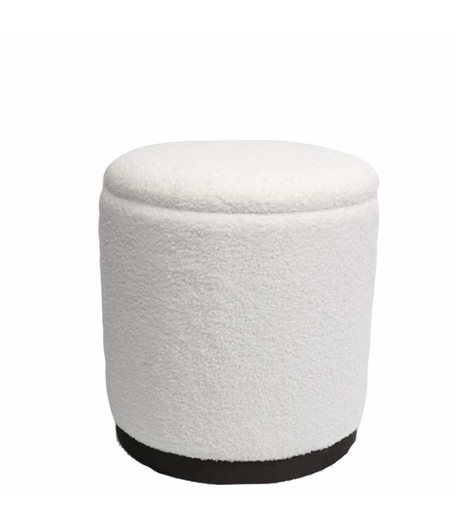 LAUREN TAYLOR BOUCLE STORAGE OTTOMAN w/WOOD BASE WHITE 17"x18"