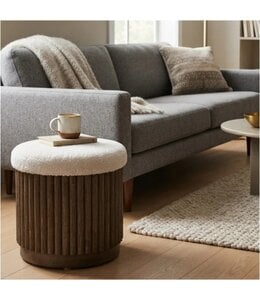 LAUREN TAYLOR WOOD STORAGE OTTOMAN w/BOUCLE LID WHITE 13"x11"