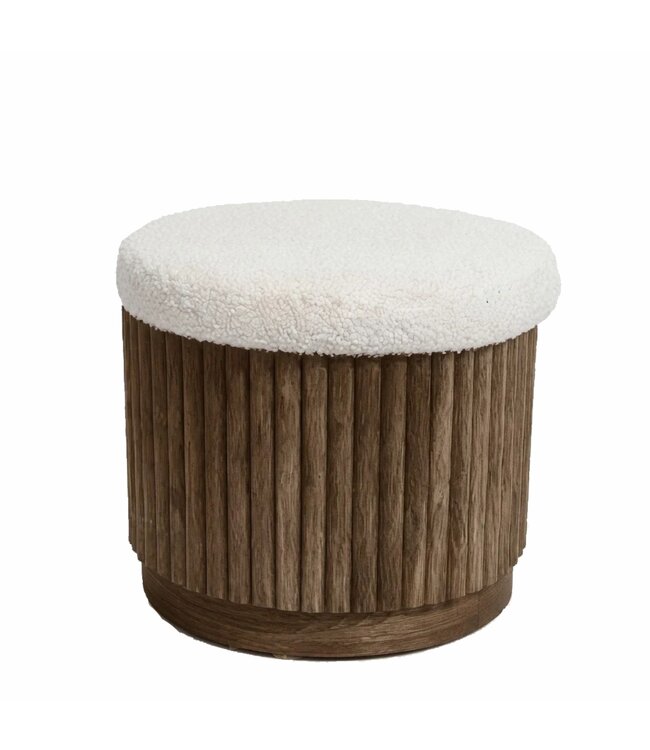 LAUREN TAYLOR WOOD STORAGE OTTOMAN w/BOUCLE LID WHITE 13"x11"