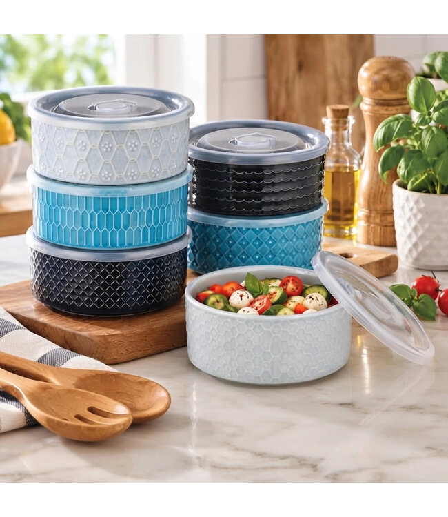 A LA CUISINE SET of 6 CERAMIC BOWLS w/LIDS AST 473ML