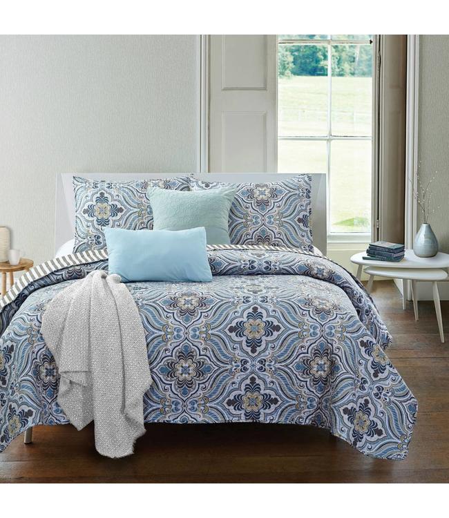 Emilia Quilt Set Blue Grey Mp3 Oxford Mills Home Fashion