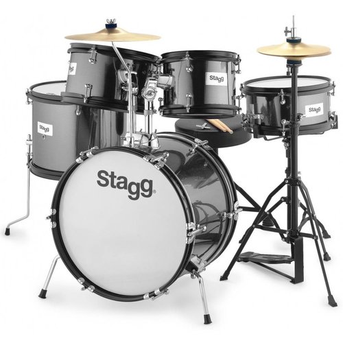 Stagg TIM JR 5/16 BK 5 Piece Junior Drum Set with Hardware and Throne - Black Stagg TIM JR 5/16 BK 5 Piece Junior Drum Set with Hardware and Throne - Black