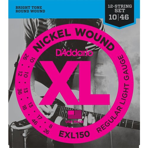 D'Addario EXL150 - Nickel Wound Electric Guitar Strings 12-String Regular Light 10-46 D'Addario EXL150 - Nickel Wound Electric Guitar Strings 12-String Regular Light 10-46