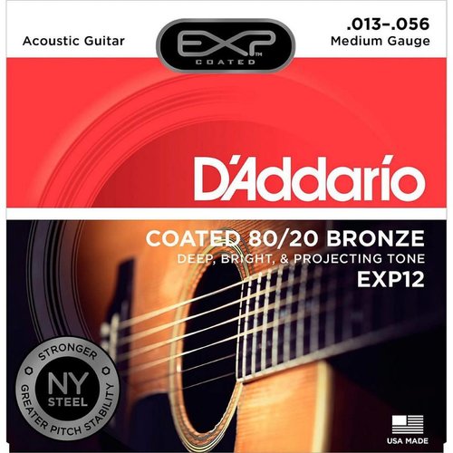 D'Addario EXP12 - Coated 80/20 Bronze Acoustic Guitar Strings Medium 13-56 D'Addario EXP12 - Coated 80/20 Bronze Acoustic Guitar Strings Medium 13-56