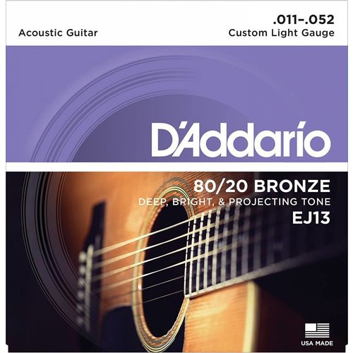 D'Addario EJ13 - 80/20 Bronze Acoustic Guitar Strings Custom Light 11-52 D'Addario EJ13 - 80/20 Bronze Acoustic Guitar Strings Custom Light 11-52