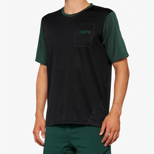 100% 100% Ridecamp Short Sleeve Jersey Black/Forest Green 100% 100% Ridecamp Short Sleeve Jersey Black/Forest Green