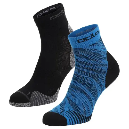 Odlo Odlo Ceramicool Running Quarter Socks 2 Pairs (Black & Indigo)