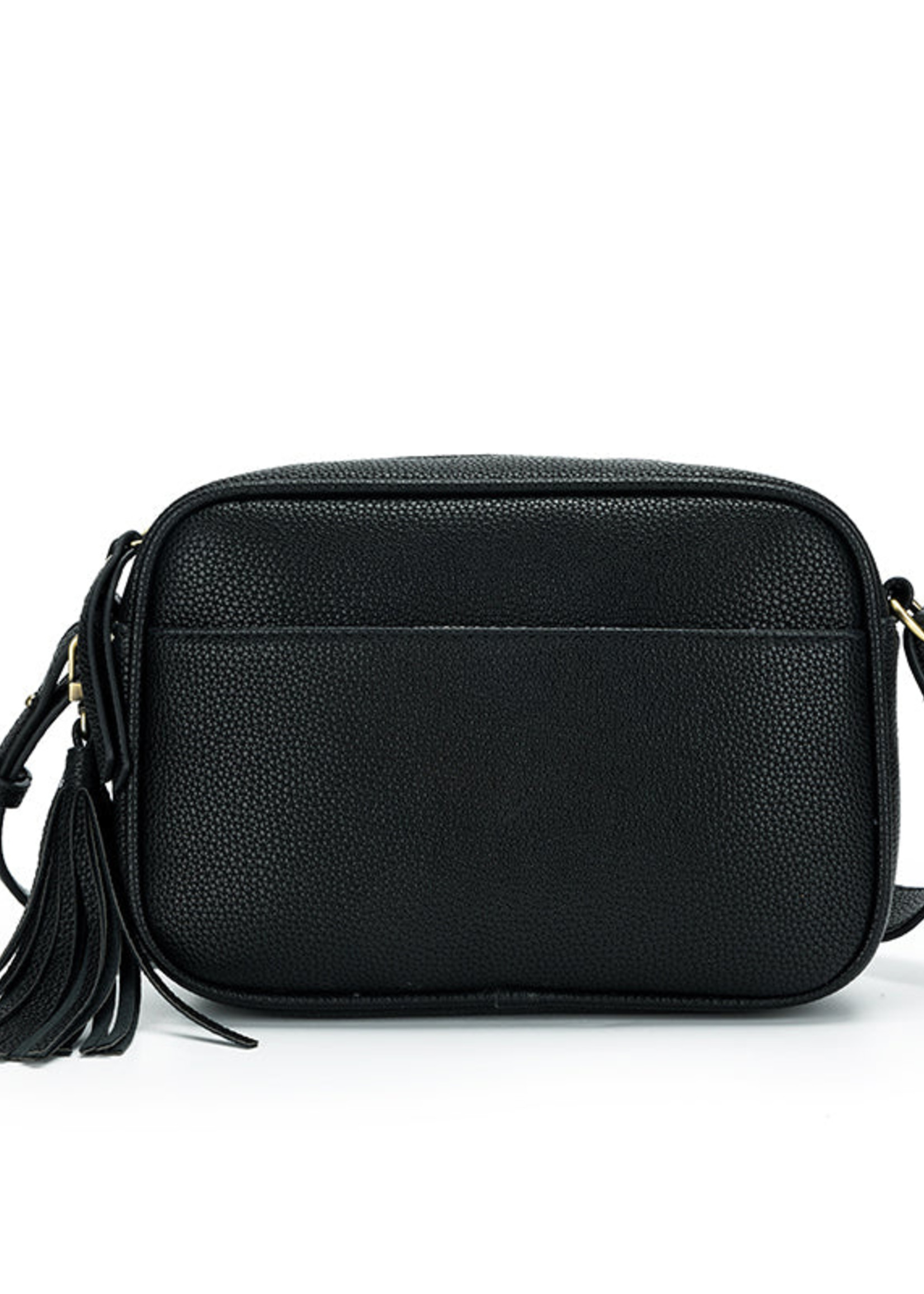 Black Caviar Mini Messenger Crossbody Bag in Vegan Leather