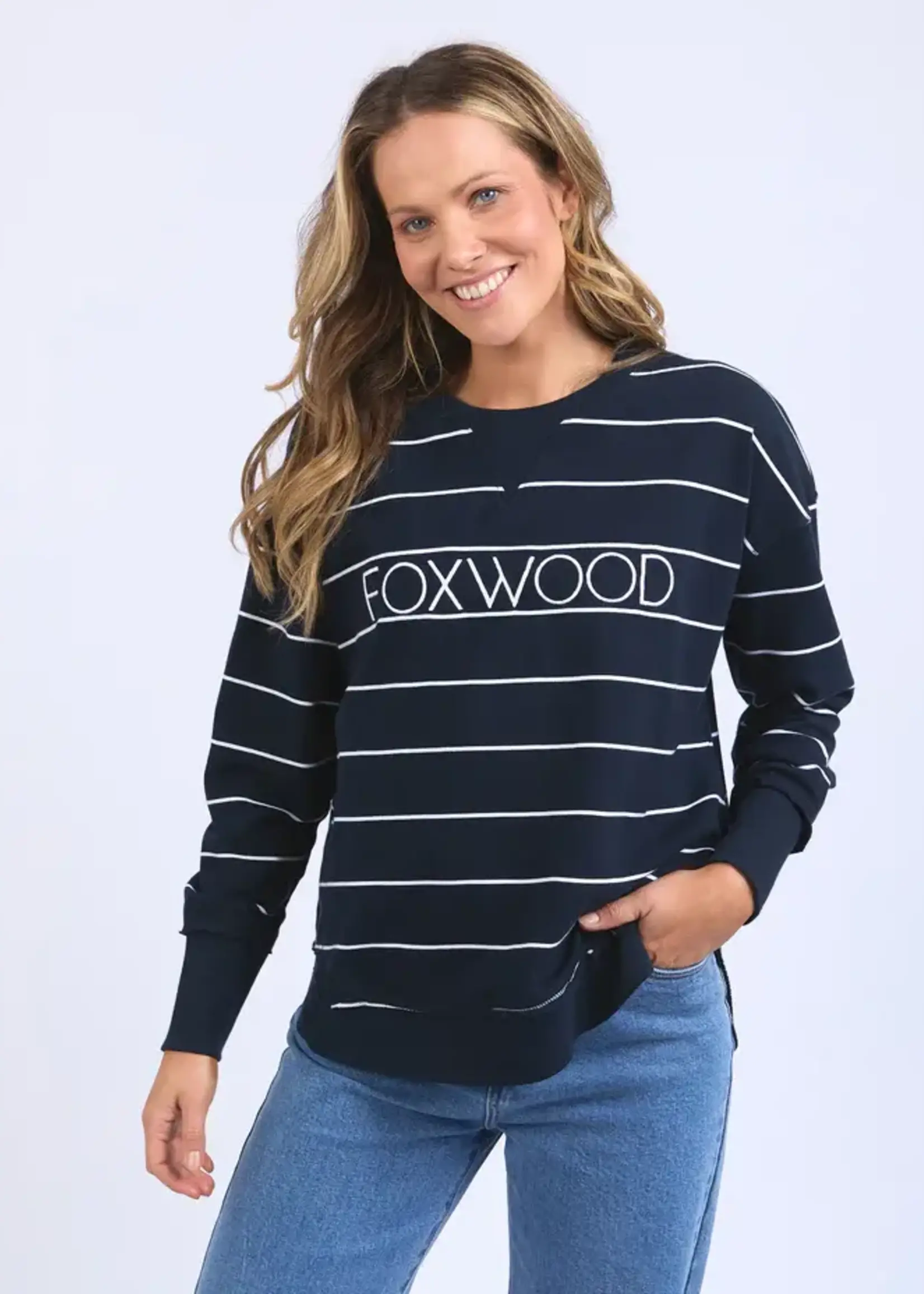 Foxwood Simplified Stripe Crew Navy