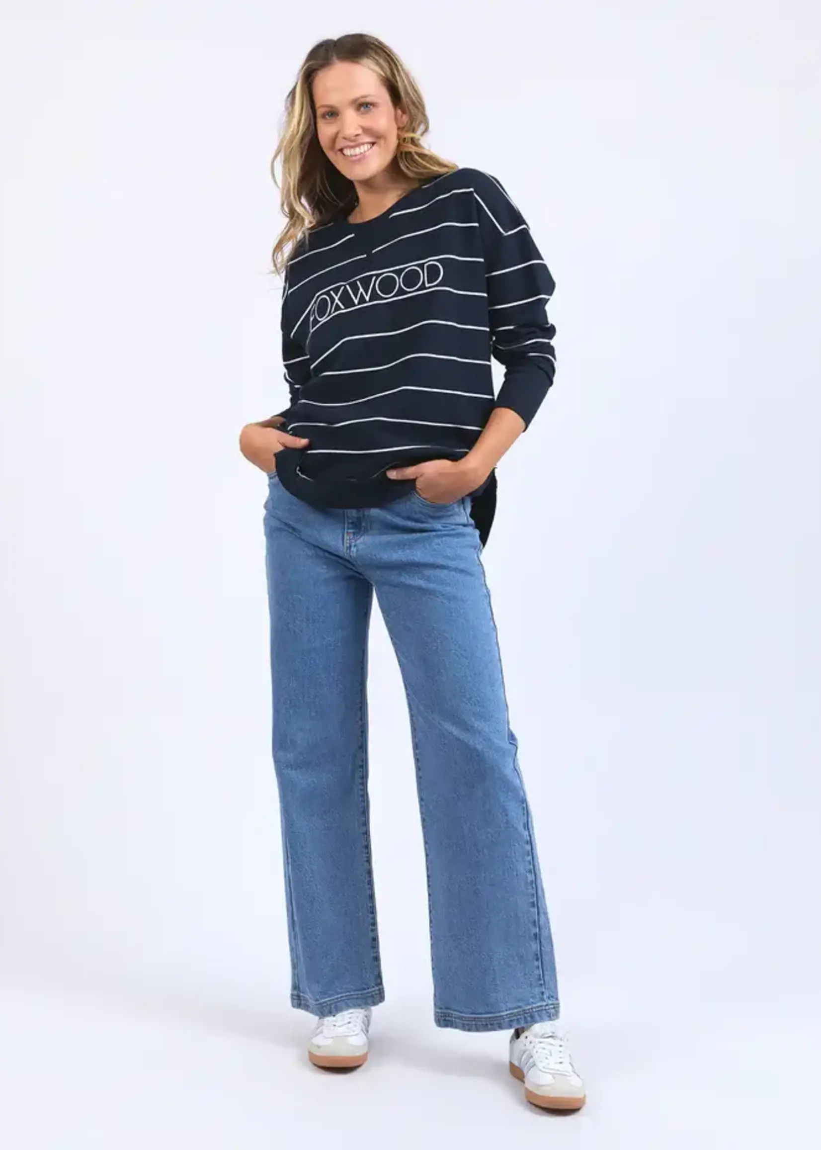Foxwood Simplified Stripe Crew Navy