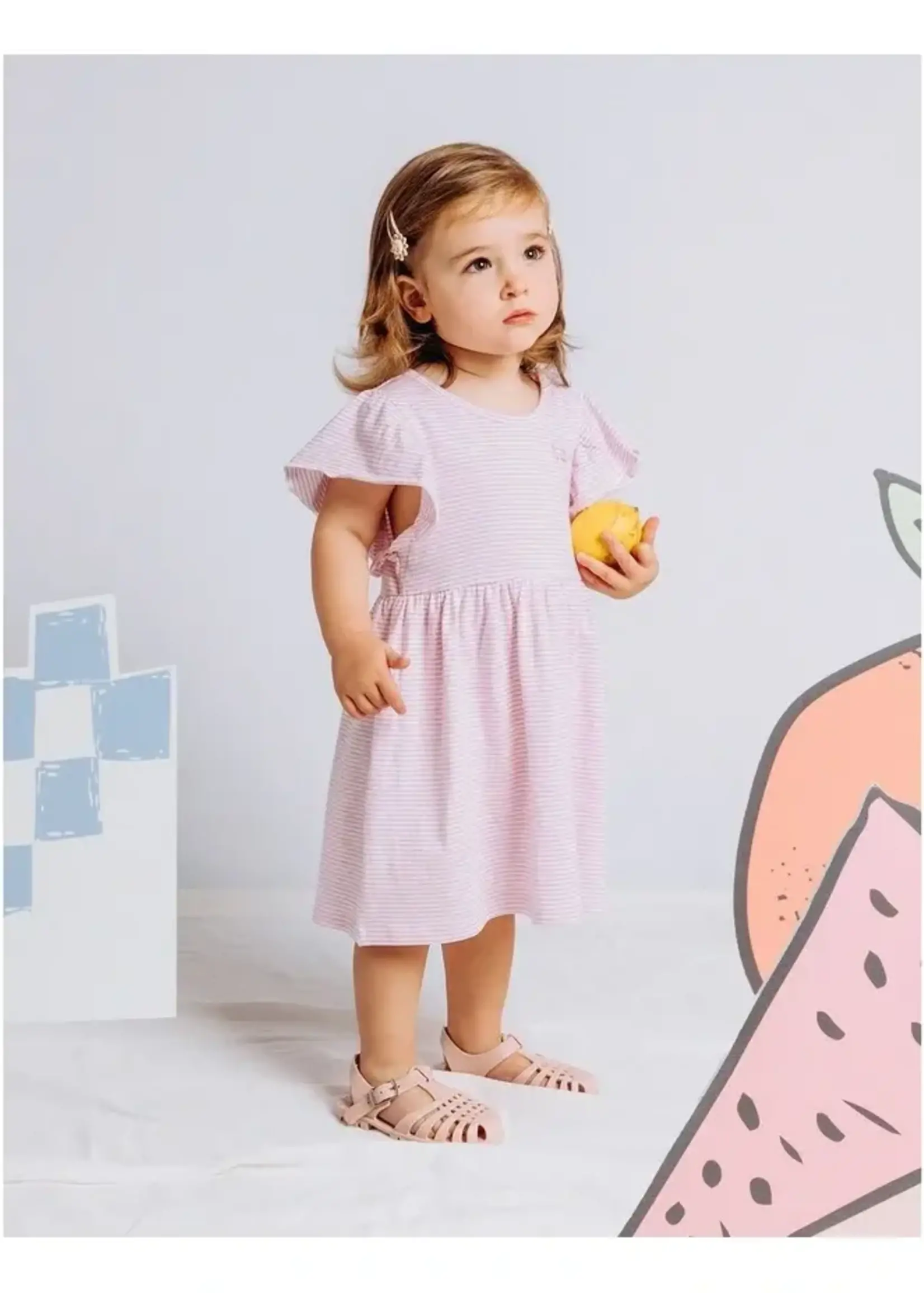 Animal Crackers Stripe Frill Dress Pink