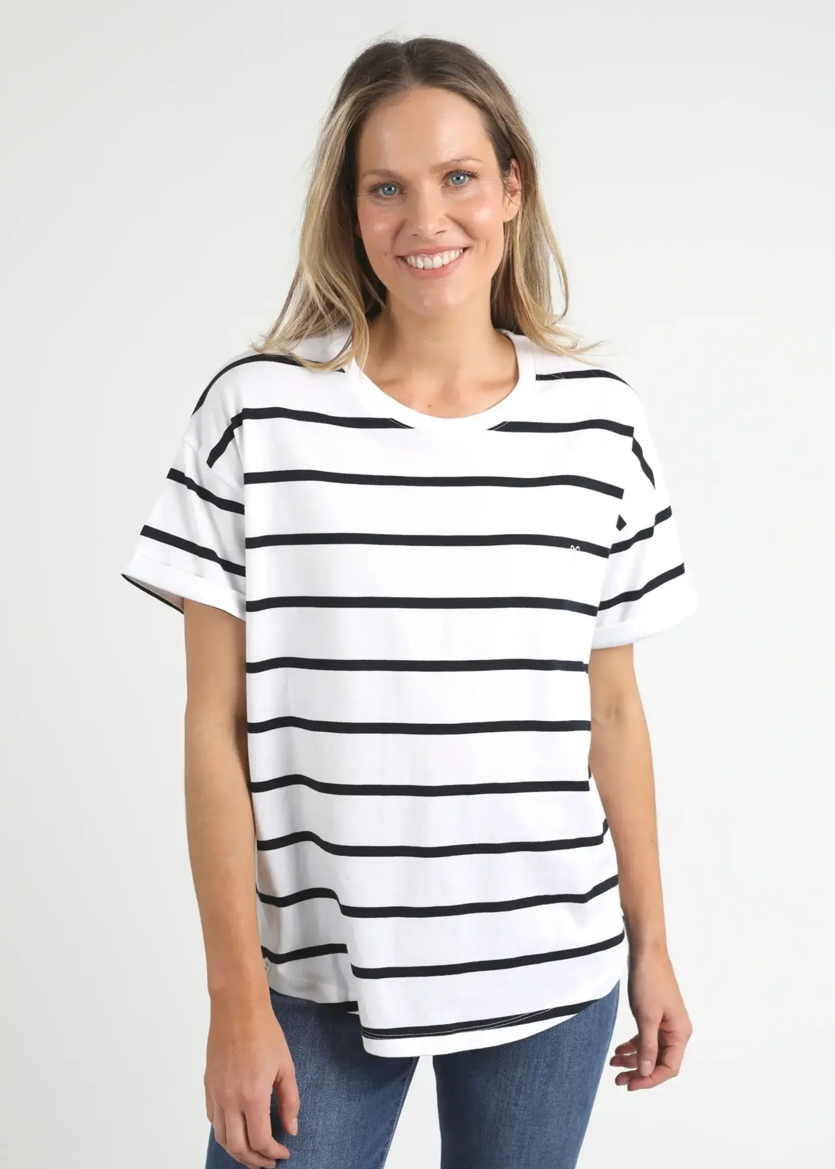 Elm Halli SS Tee White/Navy Stripe