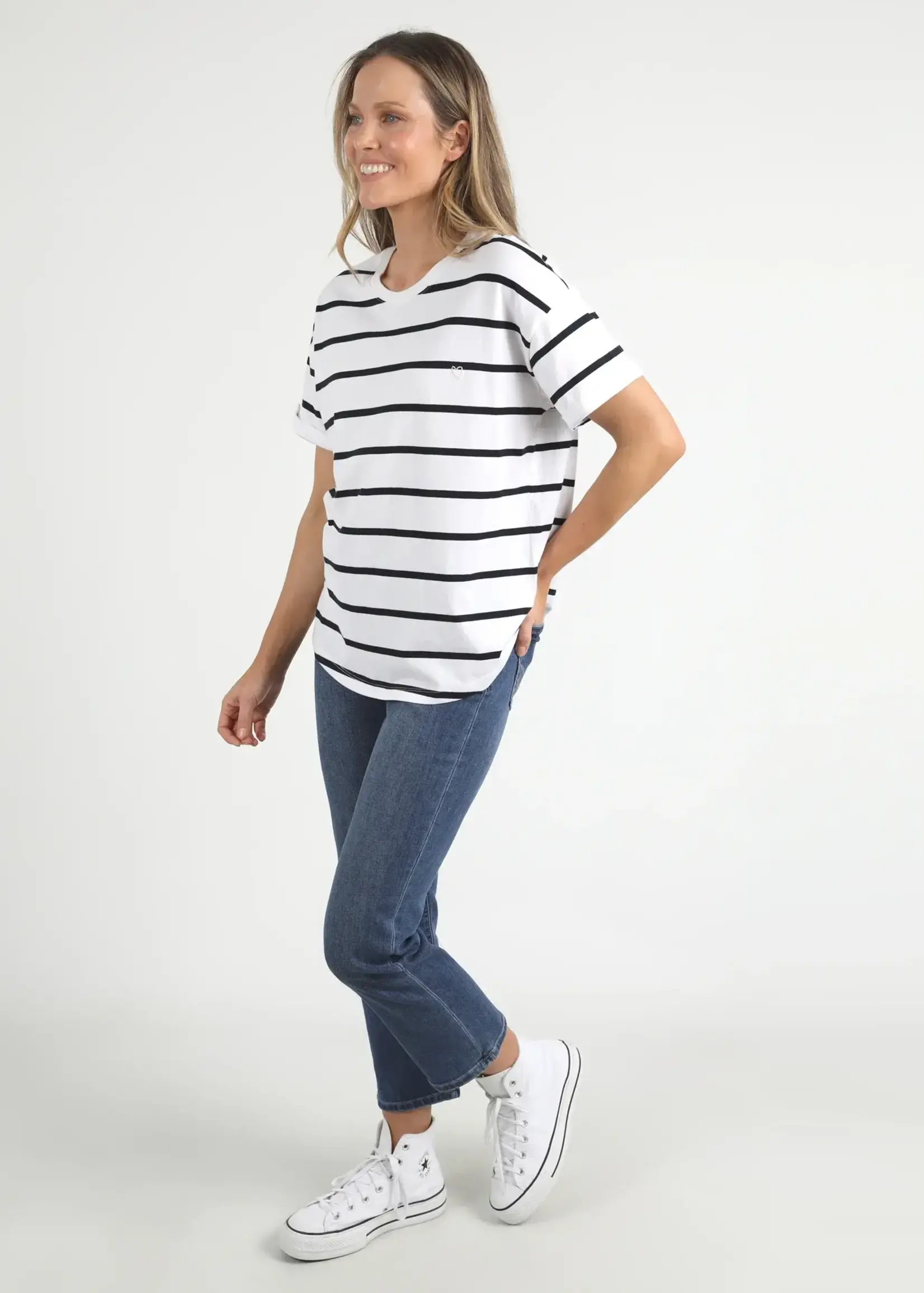 Elm Halli SS Tee White/Navy Stripe