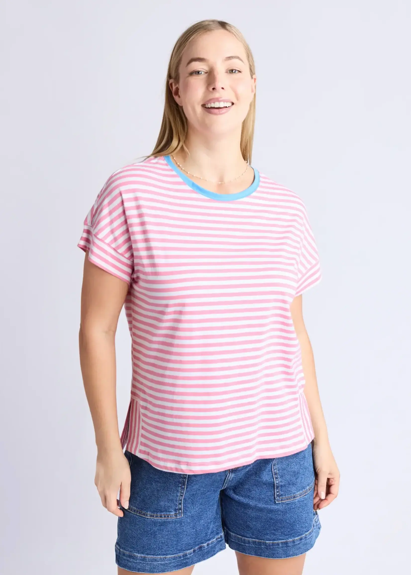 Elm Jarrah SS Stripe Tee Pink