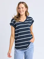 Foxwood Manly Stripe V Neck Tee Navy