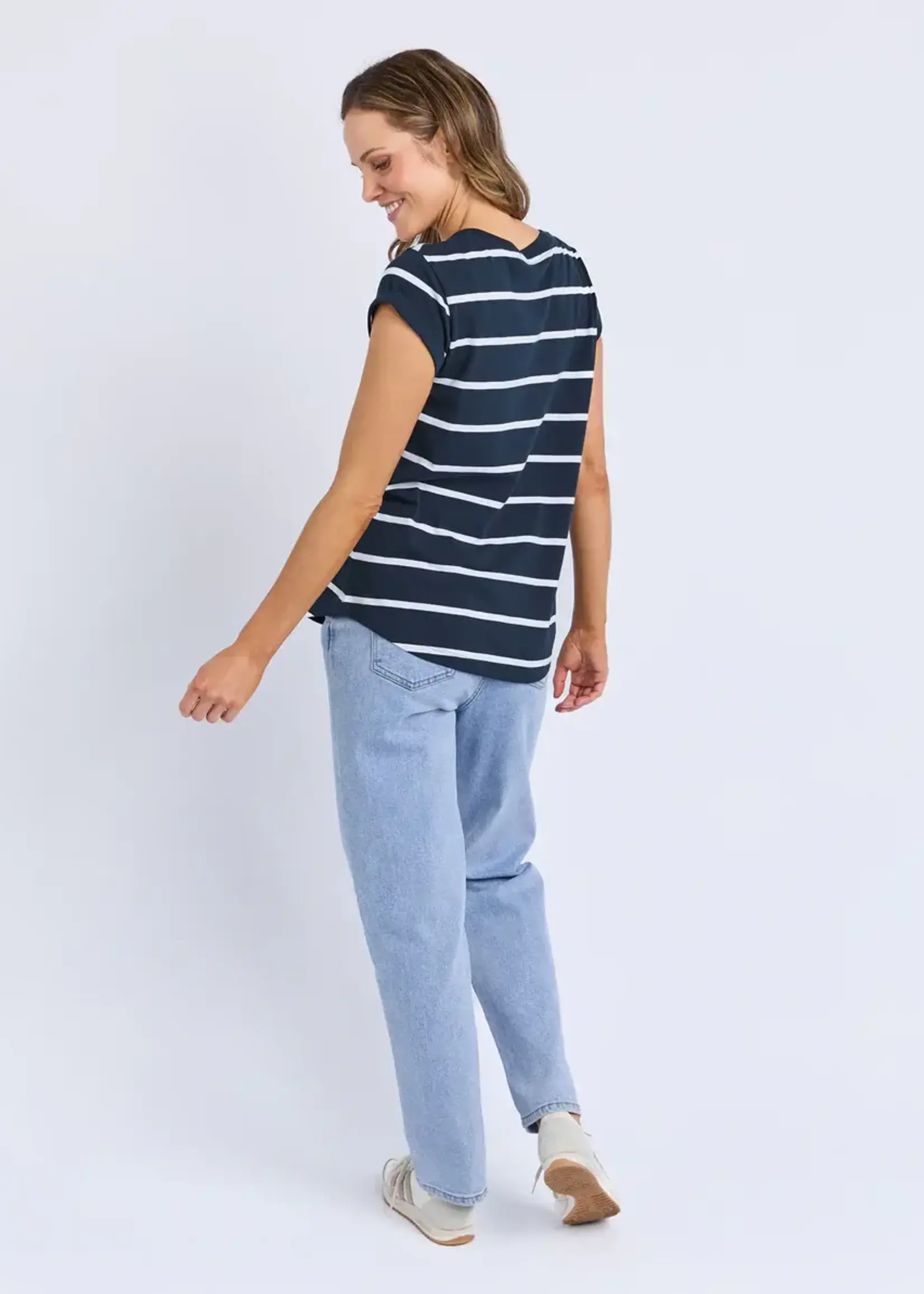 Foxwood Manly Stripe V Neck Tee Navy